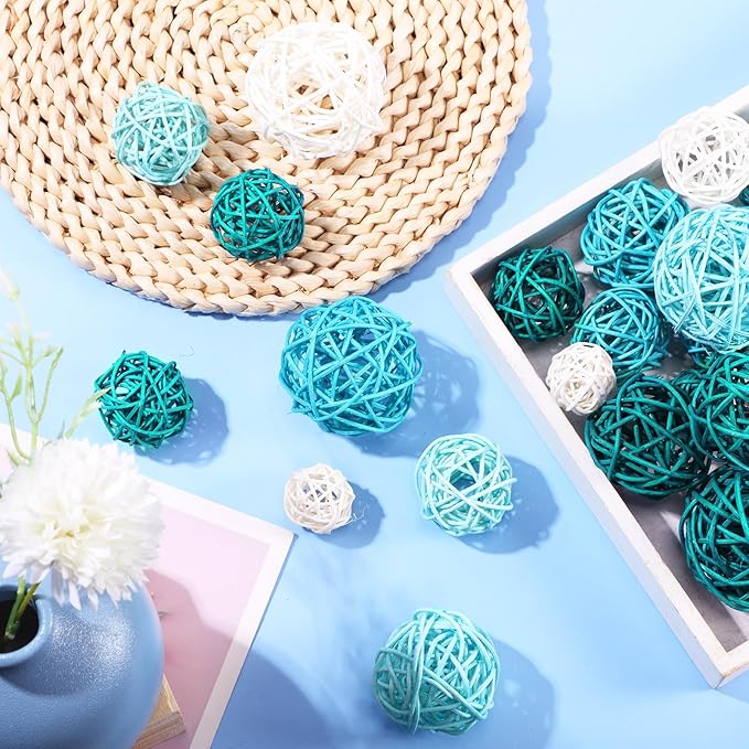 Patelai 36 Pcs Wicker Rattan Balls Decorative Balls for Vase Centerpiece Bowls Orbs Filler for Home Decor,4 Sizes(White, Light, Green, Dark)