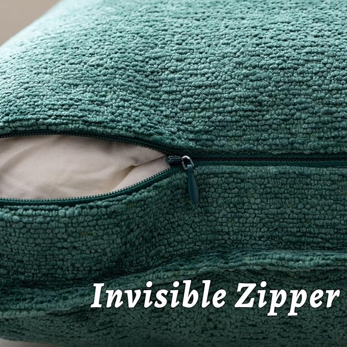 Green Decorative Throw Pillow Covers 12x20 Inch Set of 2 Cozy Soild Chenille Cushion Cases Soft Textured Lumbar Couch Pillows Cover Boho Accent Farmhouse Pillowcases for Sofa Bed