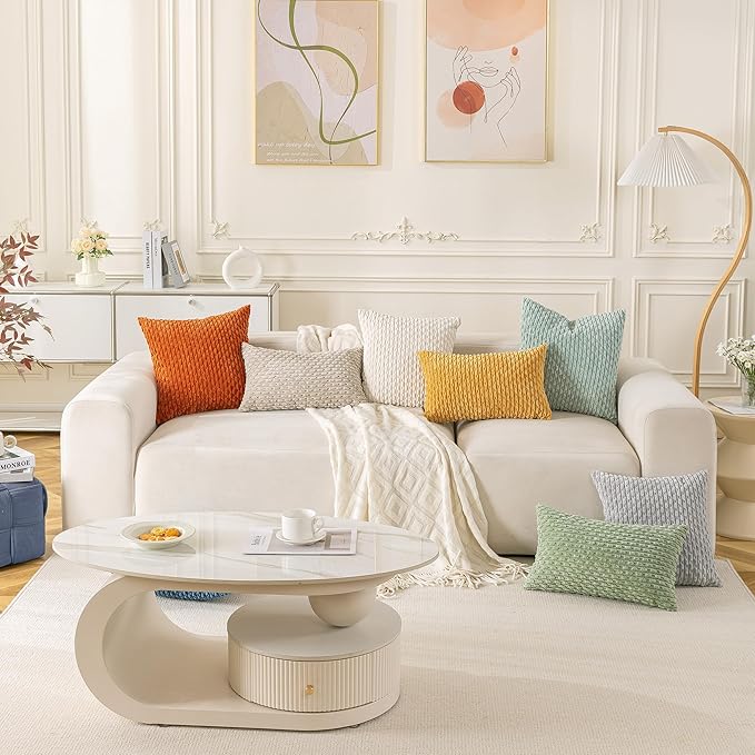 Set of 4 Sage Green Decorative Throw Pillow Covers 24x24 Inch Corduroy Pillow Covers for Bed Couch Sofa Living Room Soft Square Cushion Cases