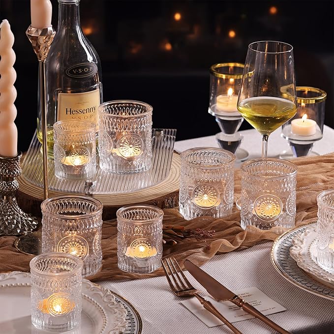 Volens 20pcs Assorted Clear Votive Candle Holders with 20pcs Tealight Candles, Large Glass Votive & Tea Light Candle Holder for Wedding Table Centerpieces, Christmas Party Decorations, Fall Home Decor