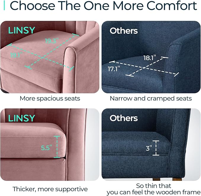 LINSY Accent Chair with Ottoman, Modern Barrel Chair Small Armchair Reading Chair with Footrest, Comfy Round Arms Chair for Living Room Bedroom Reading Room, Velvet, Pink
