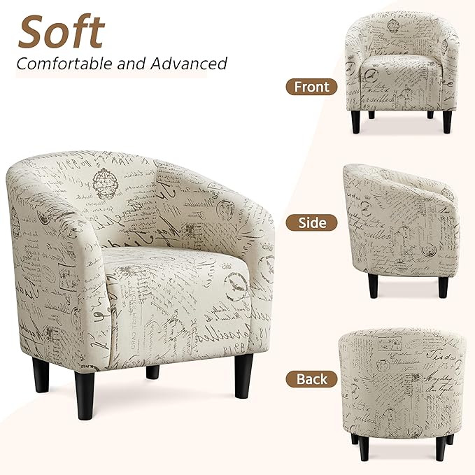 Yaheetech Modren Club Chair with Ottoman, Fabric Accent Armchair with Footstool, Upholstered Barrel Chair and Footrest for Living Room Bedroom Guestroom, Letter Print