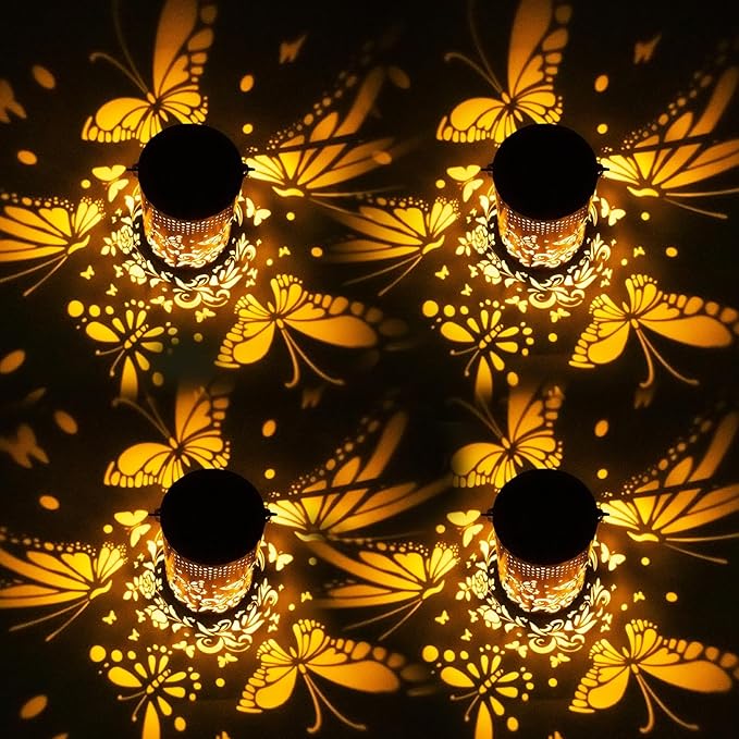 Christmas Gifts for Women, 4 Pack Butterfly Birthday Gifts for Women Mom Grandma Solar Lanterns Outdoor Waterproof Garden Decor Hanging LED Decorative Light for Patio Yard Lawn Gardening Gifts