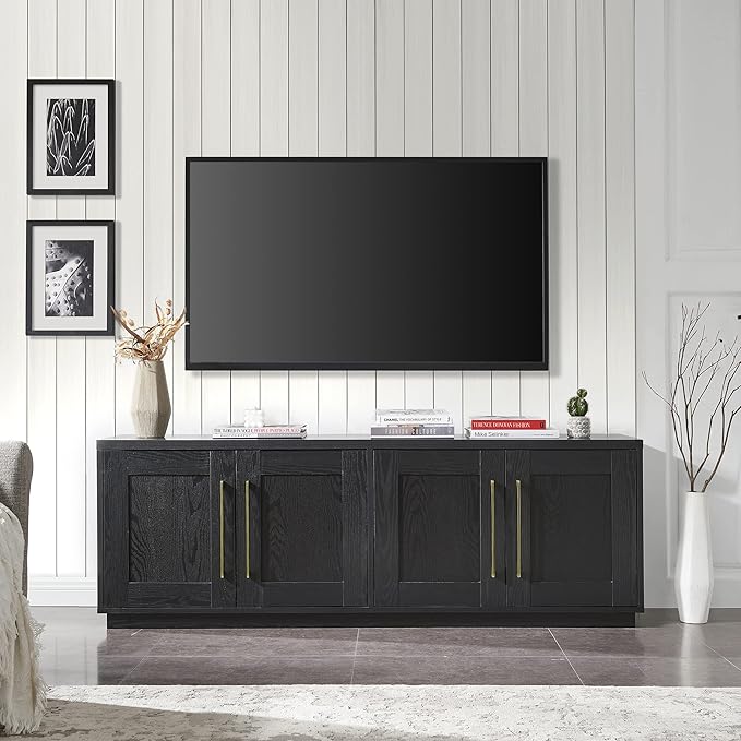 Henn&Hart Tillman Rectangular TV Stand for TV's up to 80" in Black Grain