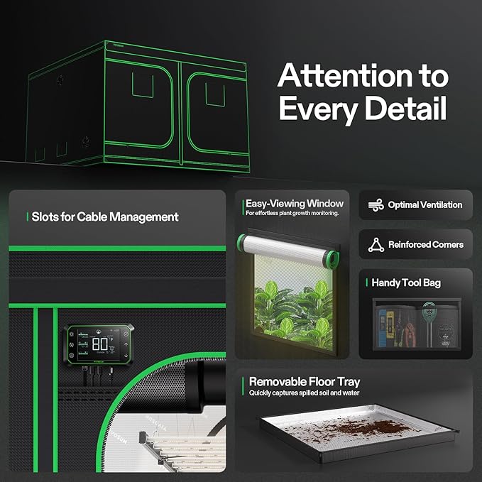 VIVOSUN S108 10x10 Grow Tent, 120"x120"x80" High Reflective Mylar with Observation Window and Floor Tray for Hydroponics Indoor Plant for VSF6450