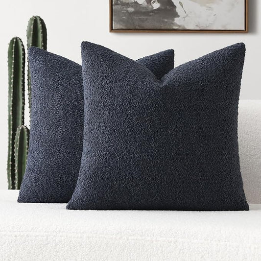 FUTEI Pack of 2 Navy Blue Decorative Throw Pillow Covers 26x26 Inch Soft Cozy Solid Boucle Textured Euro Pillow Shams,Modern Home Decor for Couch Bed Living Room