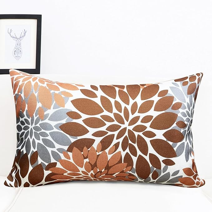 Decorative Throw Pillow Covers Set of 2 Brown Coffee Pillow Covers 12x20 Inch Couch Pillow Covers for Sofa Living Room Outdoor Throw Pillow Cover Linen Floral Flower Farmhouse Pillowcase