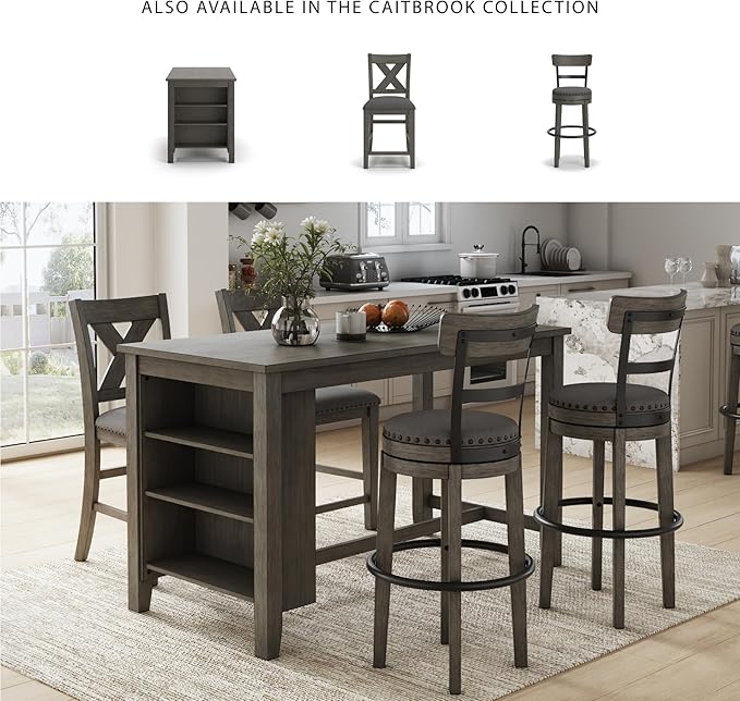 Signature Design by Ashley Caitbrook 30" Farmhouse Bar Height Upholstered Swivel Barstool, Gray