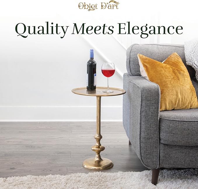 OBJET D'ART Small Round Gold End Tables, Rachel Minore, 22'' Height, Vintage Metal Accent, Side, Pedestal, Coctail and Drink Tables for Living Room and Small Spaces