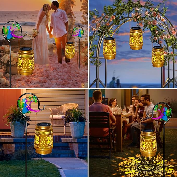 Solar Lanterns Outdoor Waterproof with Shepherd Hook,Solar Fairy Lights Garden Decor,Christmas Decorations Birthday Gift for Women Grandma,Hanging Decorative Lanterns for Outside Patio Lawn yard Porch