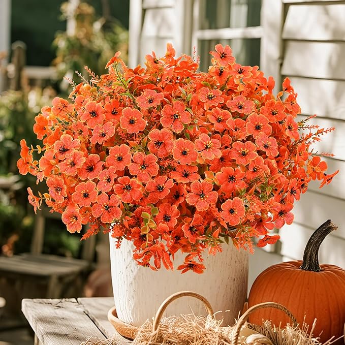 SHareconn 24 Bundles Artificial Fall Flowers for Outdoors Decoration, UV Resistant Silk Eucalyptus Lavender Faux Autumn Fake Plants for Outside Indoor Garden Yard Porch Home Decor, Autumn Colours