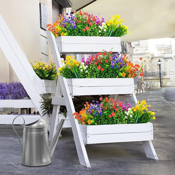 Artificial Flowers, UV Resistant Boxwood Shrubs for Christmas Outdoor Decor - No Maintenance Greenery Plants - Perfect for Hanging Planters, Weddings, and Farmhouse Decor (12, Mix-2)