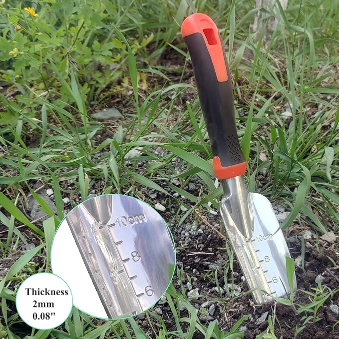 Garden Tools Set, 5 Piece Aluminum Hand Tool Kit with Ergonomic Handle, Heavy Duty Gardening Tools Include Hand Trowel, Transplant Trowel, Hand Rake, Weeder and Shears (Orange)