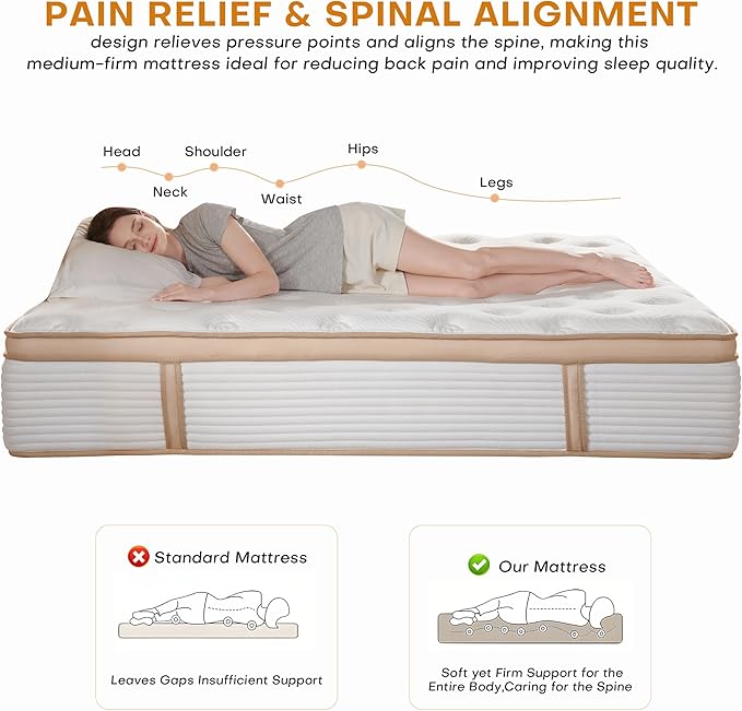 TQX Queen Mattress,12 Inch Hybrid Mattress in a Box: Memory Foam & Pocket Springs for Pressure Relief, Motion Isolation, Medium Plush,CertiPUR-US Certified,Fiberglass Free, 365 Night Trial