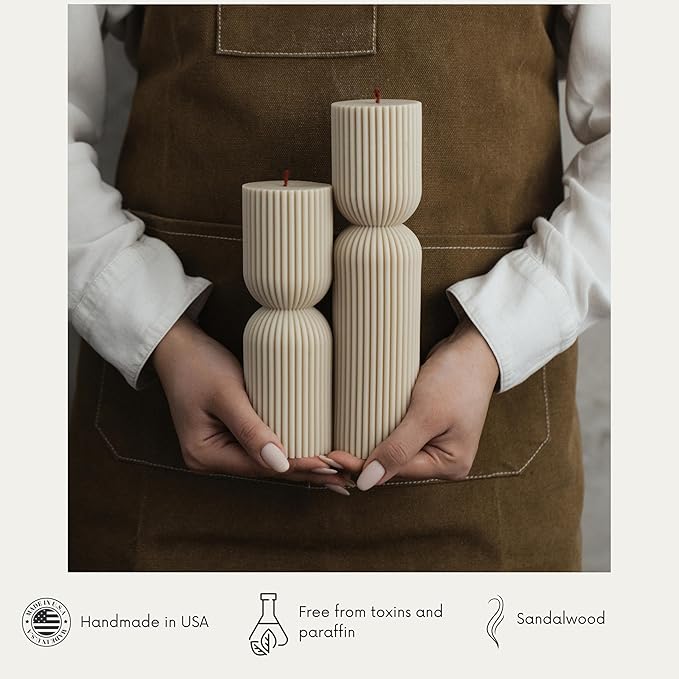 LAWA Hourglass Pillar Candle - Large Beautiful Handmade Pillar Scented Soy Wax Candle Elegant Bubble Aesthetic Candle Housewarming Gift Home Room Shelf Decor Idea Moon Gray (Set of 2)