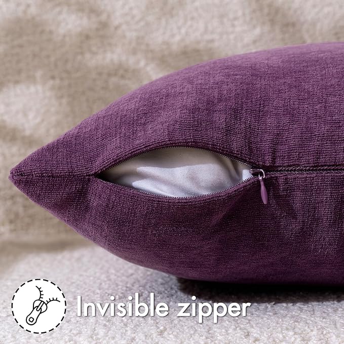 MIULEE Plum Purple Couch Pillow Covers 20x20 Inch, Set of 2 Soft Chenille Decorative Square Throw Pillow Covers Farmhouse for Sofa Living Room Bed