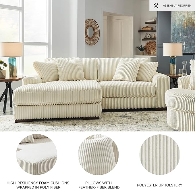 Signature Design by Ashley Lindyn Contemporary L-Shaped 2-Piece Sectional with Chaise for Living Room, White