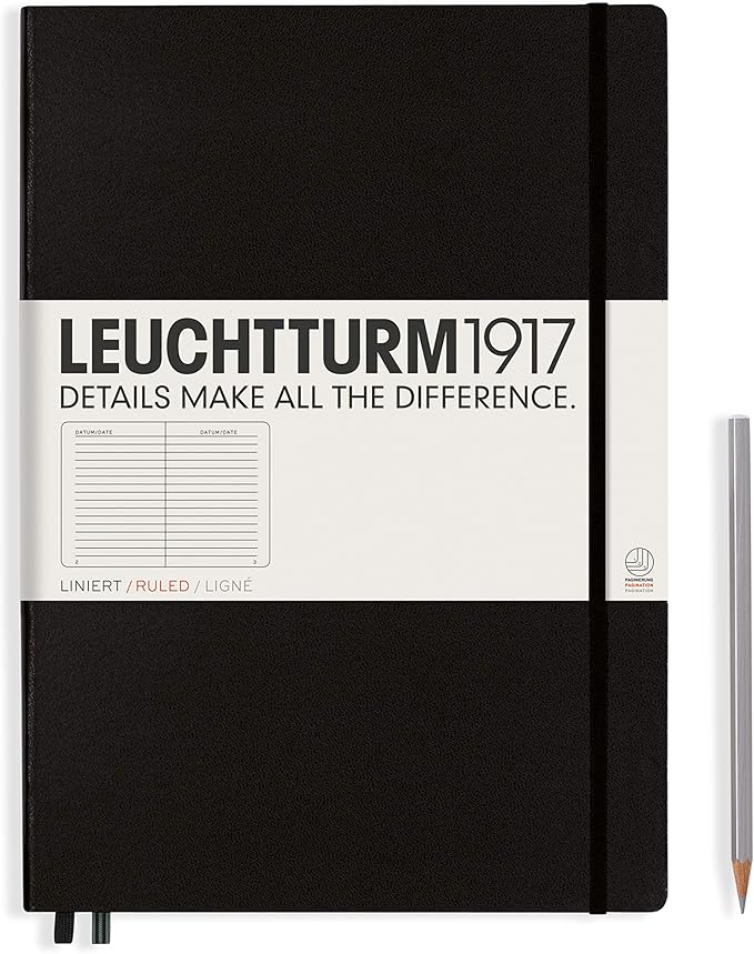 LEUCHTTURM1917 - Notebook Hardcover Master Classic A4+ - 235 Numbered Pages for Writing and Journaling (Black, Ruled)