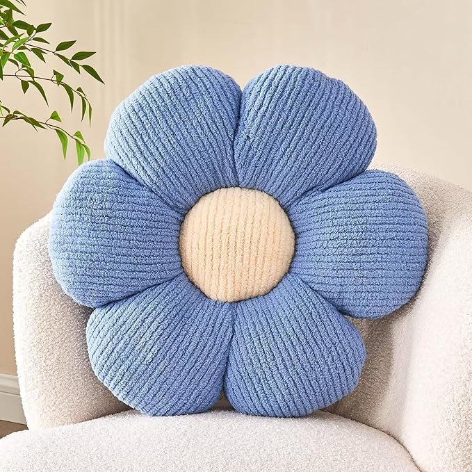 Flower Throw Pillow, Soft Blue 17.7" Shaped Floor Pillow for Home Decor, Cute Aesthetic Plush Decorative Pillows for Bed, Sofa, Couch