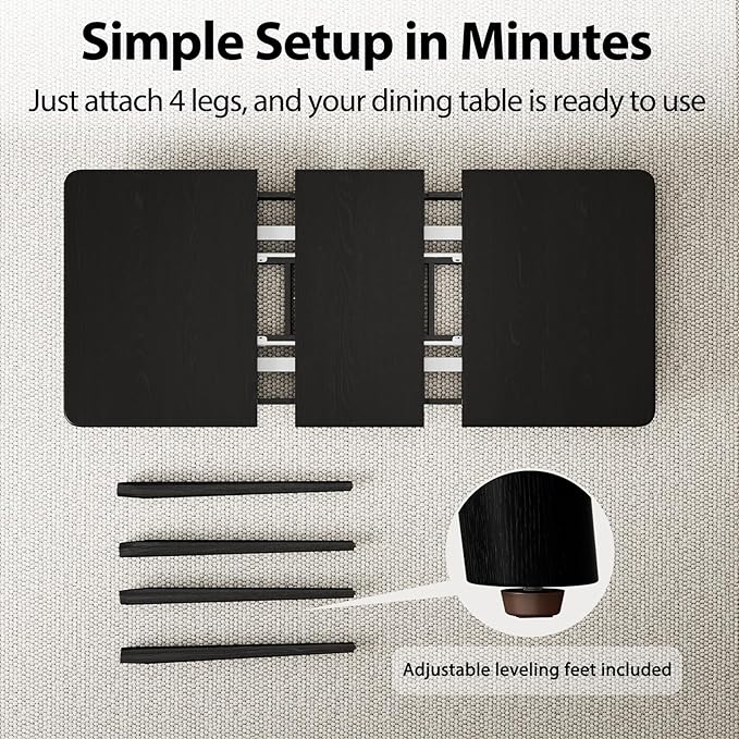 Solid Wood Extendable Dining Table for 4-8 People with Seamless Extension from 47.2 to 63 Inches, Easy Assembly, Expandable Tables for Small Spaces, Dining Room, Kitchen, Living Room, Black