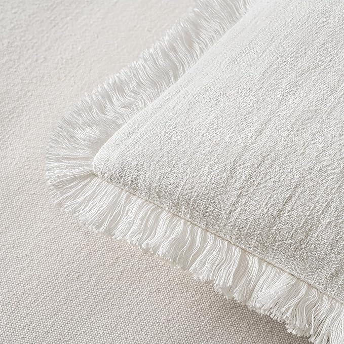 MIULEE Christmas Decorative Throw Pillow Covers Neutral Linen Fringe Throw Pillows Euro Shams Set of 2 White Boho Farmhouse Cushion Covers for Couch Sofa Bed Living Room Spring Home Decor 24x24 Inch