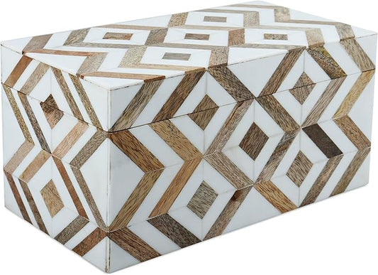 Handicrafts Home Handmade Decorative Storage Box with Lid - Jewelry Organizer, Keepsake Holder & Gift Box, Decor, Marquet Array Pattern Made with Resin Inlay & Wood,cajas organizadoras –10X5X5 In