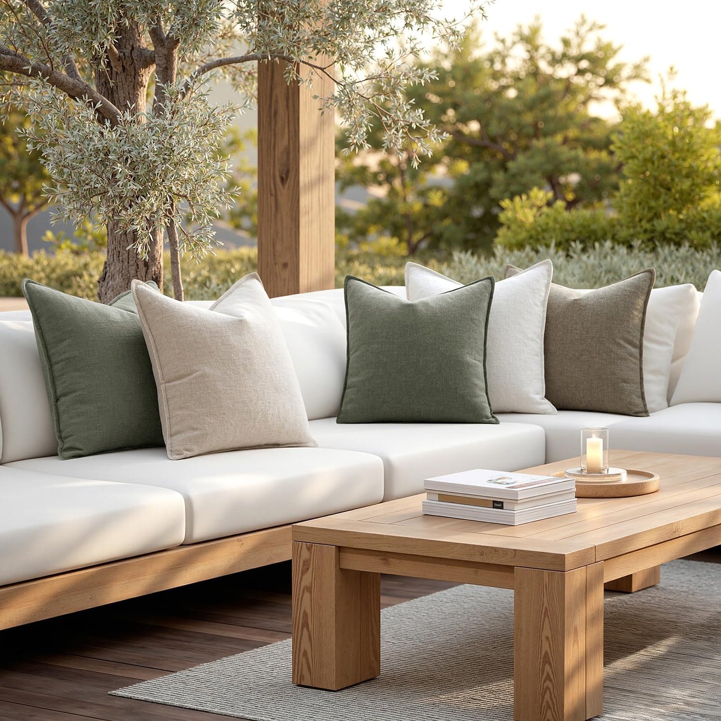 MIULEE Decorative Linen Pillow Covers 18x18 Inch Olive Green Boho FarmhouseNeutral Couch Throw Pillows for Bed Pack of 2 Accent Outdoor Pillowcase Modern Sofa Cushion Livingroom Home Decor