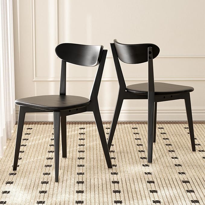 100% Solid Oak Wood Dining Chairs,Mid Century Modern Dining Chairs with Rounded Backrest,Kitchen,Dining Room Chairs Set of 1/2/4 (2, Black Color)