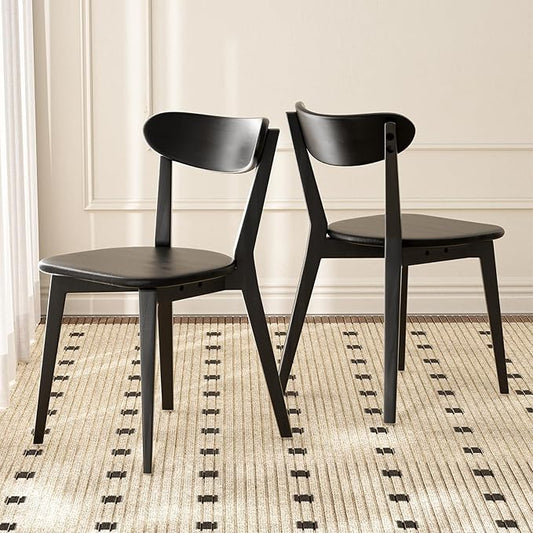 100% Solid Oak Wood Dining Chairs,Mid Century Modern Dining Chairs with Rounded Backrest,Kitchen,Dining Room Chairs Set of 1/2/4 (2, Black Color)