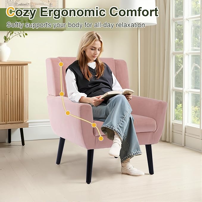 NicBex Modern Accent Chair for Living Room Upholstered Foam Filled Living Room Chairs with Metal Legs Velvet Cozy Lounge Armchair for Living Room Bedroom,Pink