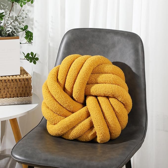 Marsui 2 Pieces Knot Ball Pillows 14 x 14 Inch Decorative Pillow for Couch Bedroom Plush Throw Knot Pillow Soft Handmade Chair Cushion for Living Room Car Decorations (Ginger)