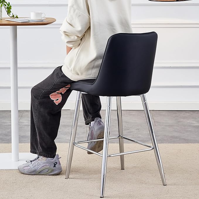 Bar Stools Set of 4,Counter Height Bar Stools with Back,Modern Faux Leather Kitchen Stools,27"Black Barstools with Stable Metal Leg,Armless Counter Height Chair for Kitchen Island,Coffee Corner