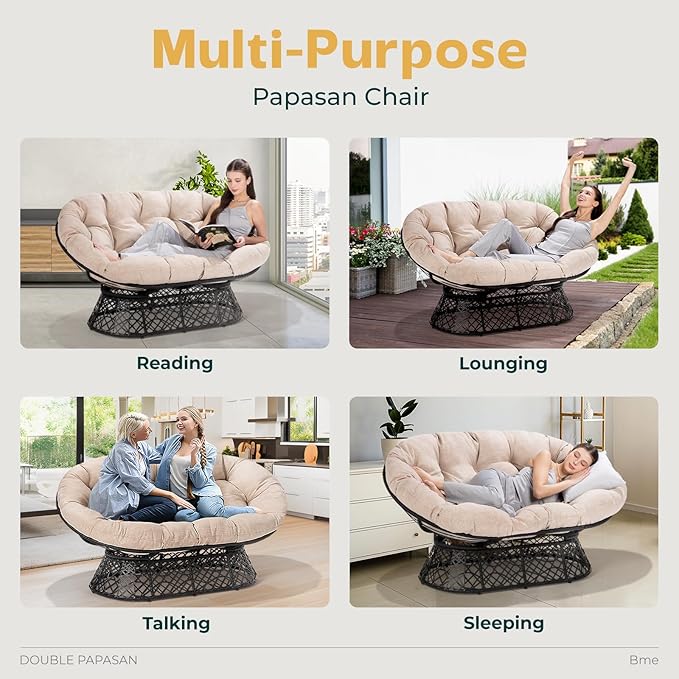 Bme Double Papasan Chair, Beige-Black Frame