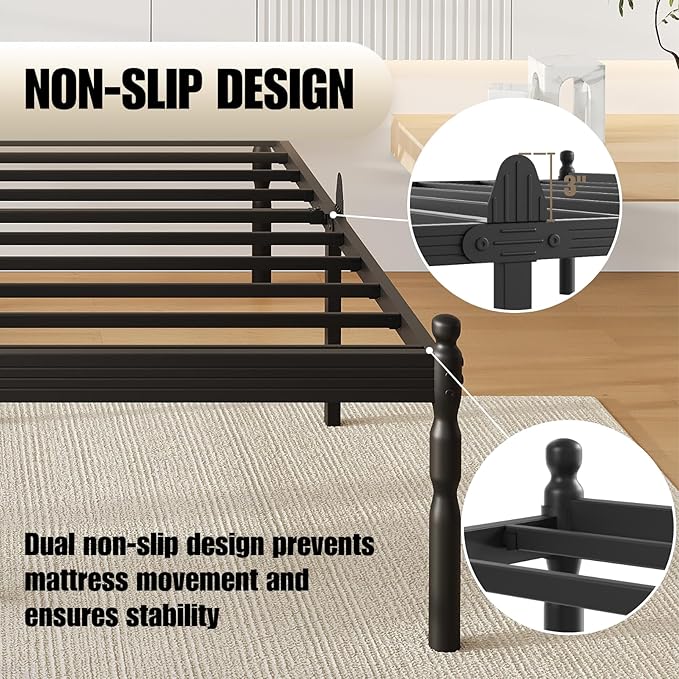 18 Inch Twin XL Metal Bed Frame with Mattress Slide Stopper, Twin XL Size Platform Bed Frames No Box Spring Needed, Heavy Duty Bedframe, Easy Assembly, Noise Free