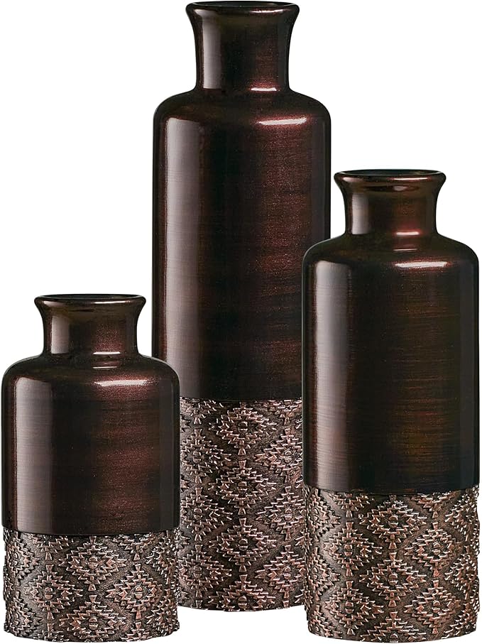 Creative Scents Dublin Brown Vases - Set of 3 Vases - Table Centerpieces for Dining Room, Kitchen Décor, Home Decor for Your Living Room, Dining Room, Bedroom, Office, Entry Table or Shelf Decor