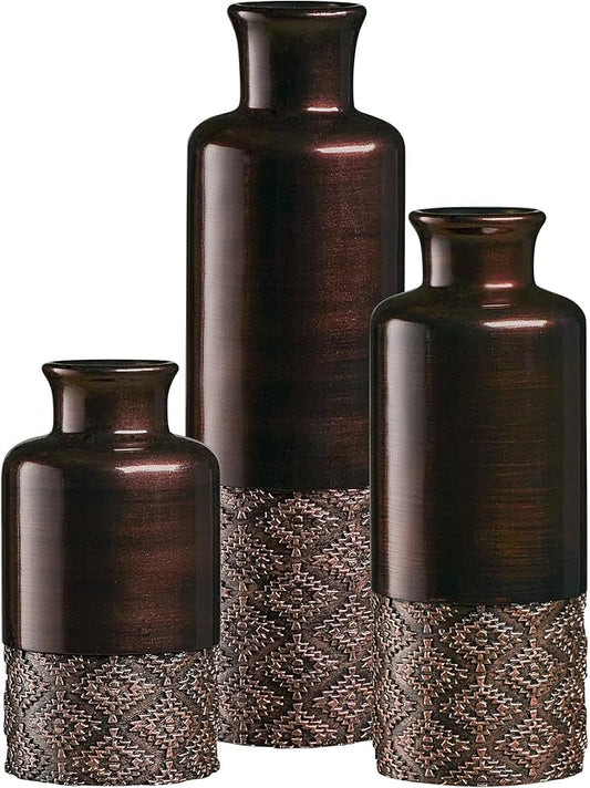 Creative Scents Dublin Brown Vases - Set of 3 Vases - Table Centerpieces for Dining Room, Kitchen Décor, Home Decor for Your Living Room, Dining Room, Bedroom, Office, Entry Table or Shelf Decor