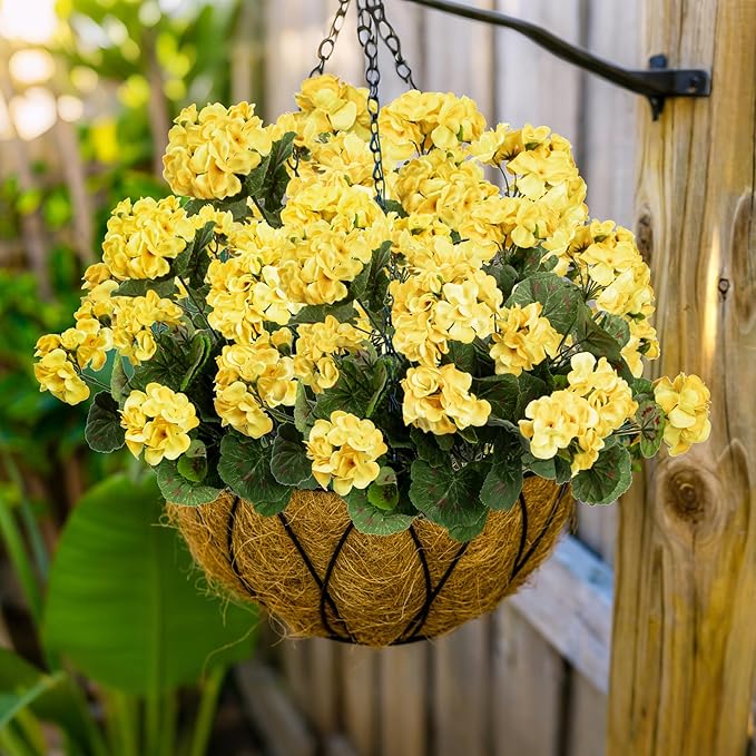 Plastic Flowers for Outdoors Home Decor Fake Plants Artificial Flowers Artificial Geraniums Outdoor Fake Flowers Silk Bouquet, Fall Decor for Interior Porch Garden Decor14.4(Yellow) 8PCS