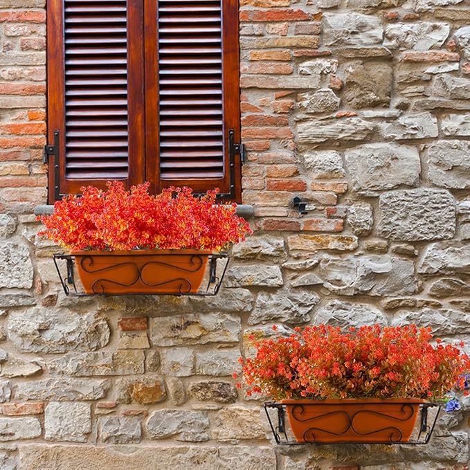 24PCS Artificial Eucalyptus Plants, Fake Boxwood Shrubs UV Resistant No Fade Faux Plastic Greenery for Wedding Bridal Bouquet Home Garden Kitchen Office Table Vase(Fall Gold Red)