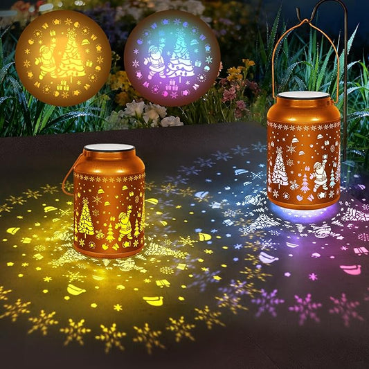 Solar Lantern Outdoor Waterproof Christmas Tree Snowflake Decor, 7-Color Changing + Warm White Light, 12H Long Lasting, Gifts for Women Mom Grandma, Hanging Metal Lights for Patio Yard Porch Pathway