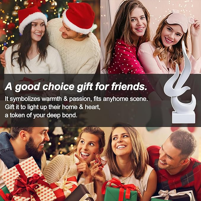 White Fire Flame Sculpture, Modern Abstract Resin Statue, Art Statue Home Decor for Living Room TV Stand Coffee Table Shelf Accents Decor