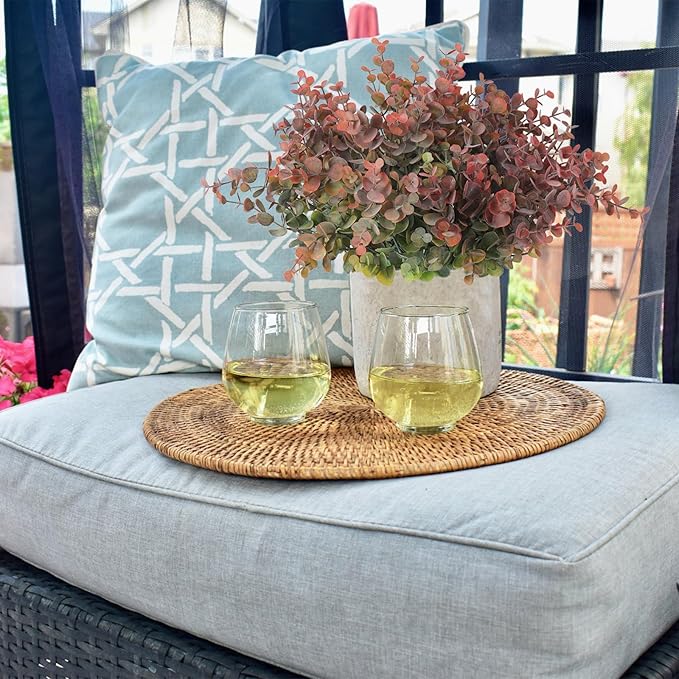 RECUTMS 20 Bundles Artificial Plants Outdoor Faux Plant Eucalyptus Stems Artificial Bushes Boxwood Bushes for Farmhouse Bathroom Office Vase Centerpiece Indoor Outdoor Decor(Dusty Red)