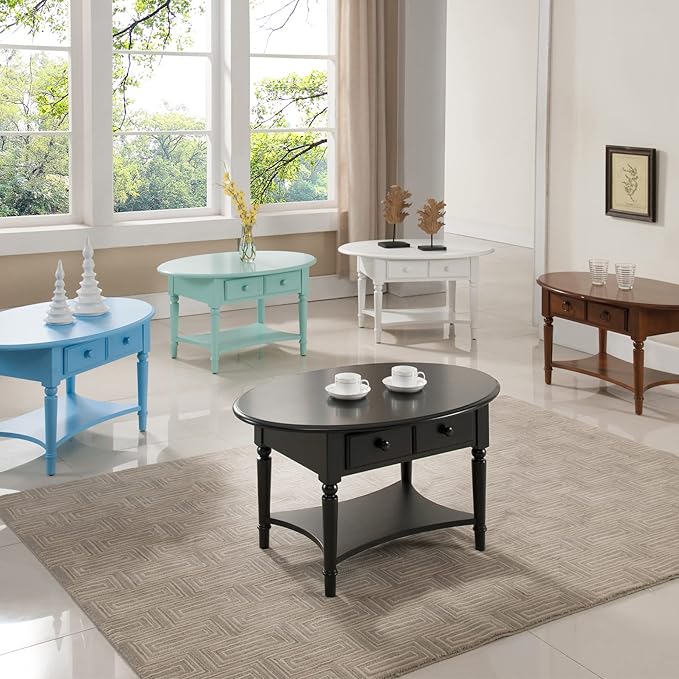 Leick Coastal Oval Coffee Table with Shelf, Orchid White