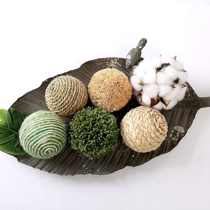 6pcs 3.5inch Woven Wicker Rattan Balls Decorative Ball Twig Orbs Green Orbs Vase Bowl Filler for Tabletop Decor