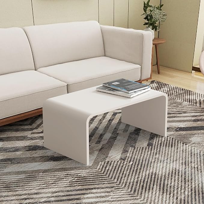 Acrylic Coffee Table for Small Couch, Premium Coffee Tables for Living Room, Modern Waterfall White End Table with Round Edges, Bedroom, Bathroom, Office (24"x15"x12")