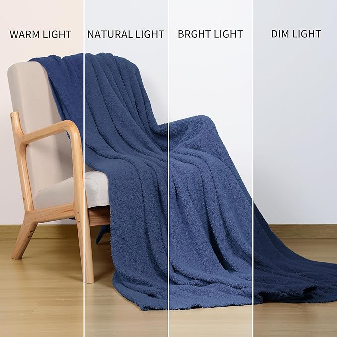 JOOJA Navy Blue Blanket Warm Queen Size Fuzzy Knitted Oversized Luxury Bed Blankets, Soft Lightweight Plush Blanket Queen Size for Cozy Nights (Navy Blue, 90x90)