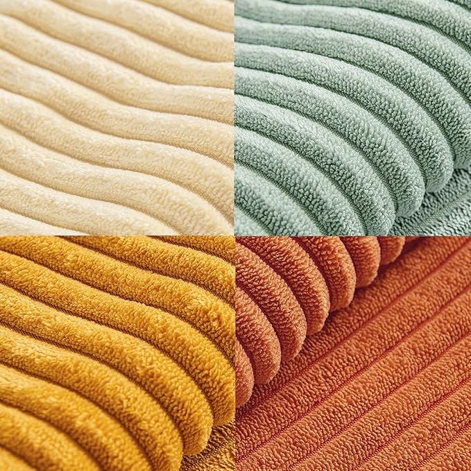 MIULEE Teal-Orange Decorative Throw Pillow Covers 20x20 Inch Set of 4 Boho Corduroy Striped Cushion Cases Modern Farmhouse Patchwork Pillow Cases for Couch Sofa Bedroom Fall Home Decor