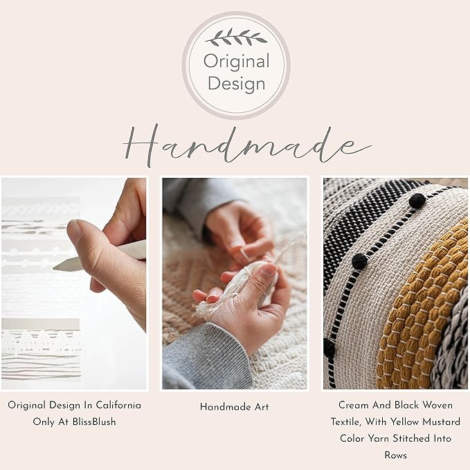 BlissBlush Fall Decorative Lumbar Throw Pillow Cover 14x36 Boho Long Cushion for Bed Yellow Mustard Accent Farmhouse Pillowcase for Bedroom Living Room Couch Sofa Home Décor Cover ONLY