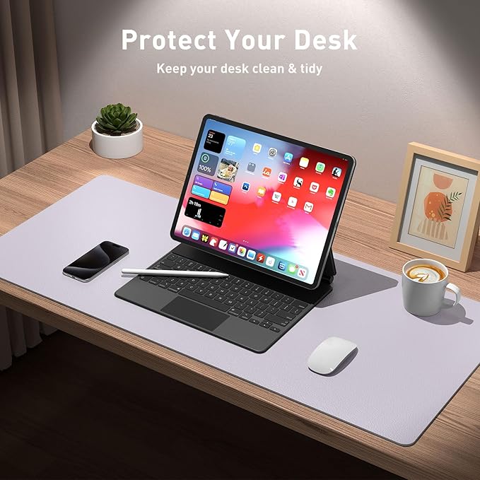 Aothia Large PU Leather Desk Pad Protector - Non-Slip Mouse Pad & Writing Mat for Office/Home, Waterproof, Easy to Clean (31.5"x15.7", Soft Lavender)
