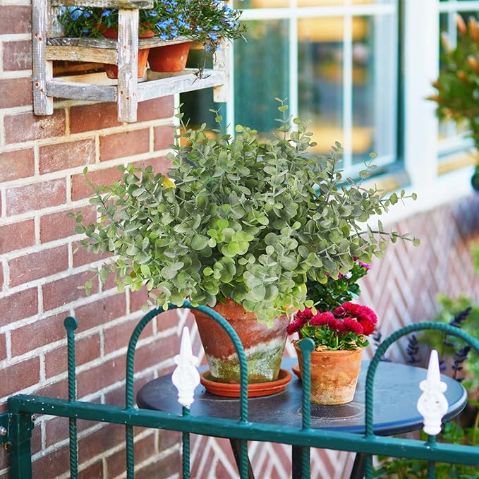 RECUTMS 12 Bundles Artificial Bushes Greenery Plants Stems Faux Shrubs Boxwood Plants Outdoor UV Resistant Fake Eucalyptus for Farmhouse Home Wedding Patio Backyard Indoor Outdoor Decor(Dusty Green)