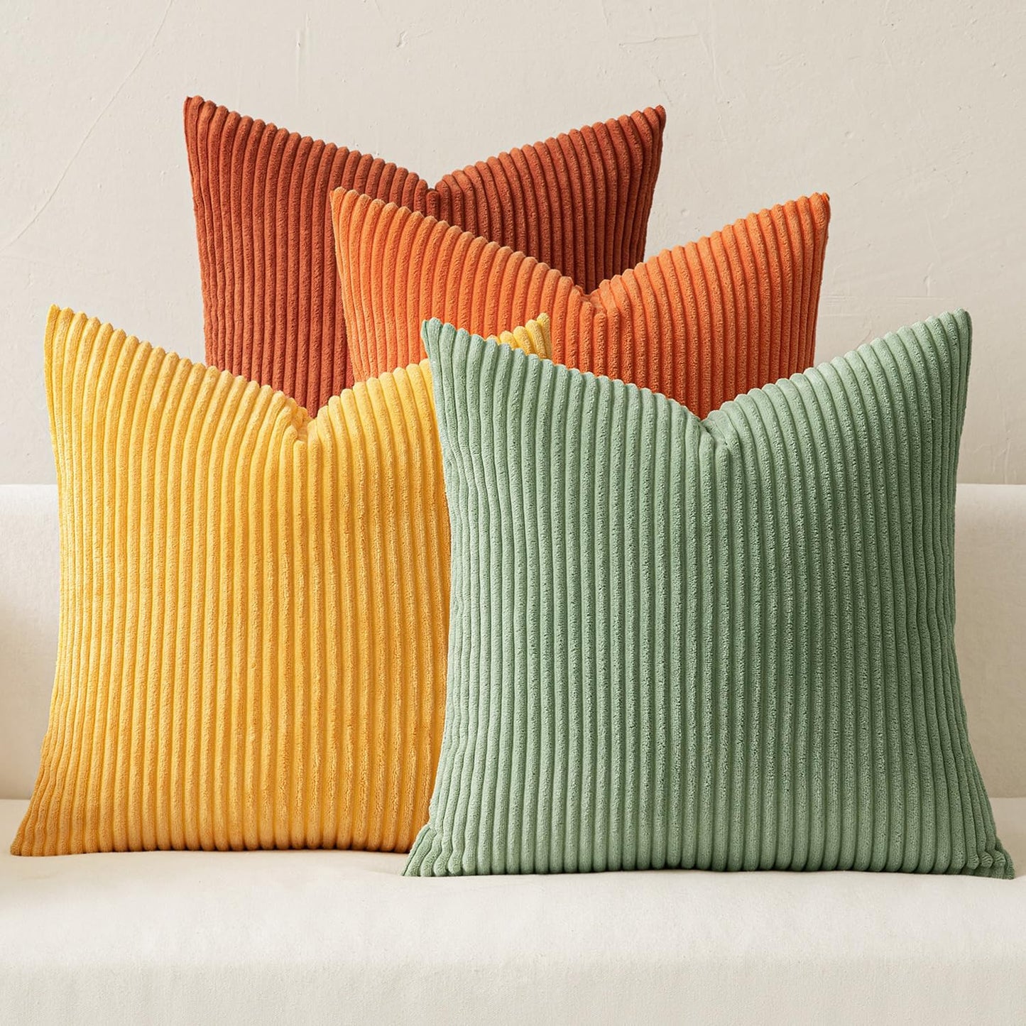 MIULEE Fall Decorative Throw Pillow Covers 16x16 Inch Set of 4, Vibrant Cushion Covers Vintage Retro Home Decor, Mix and Match Color Clash Design for Sofa Couch Bed Living Room Yellow Rust Green